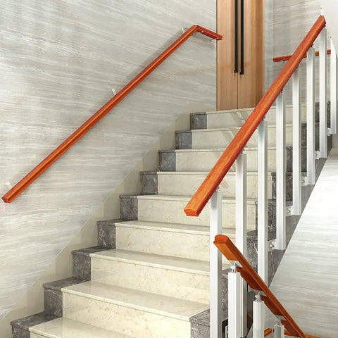 White Side Mount Stair Balusters 30 Pack With Hella Strong Adjustable Brackets And Full Hardware Kit For Outdoor Deck Railing Systems Built Like A Tank Solid Square Metal 39 Inches Tall displayed on a staircase.