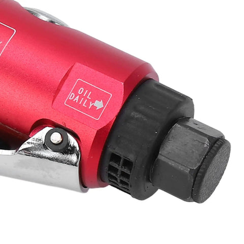 Close-up of the Extended Pneumatic Die Grinder showing the dual collet setup and oil daily indicator for maintenance.