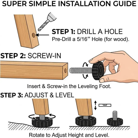 Installation guide for Game Change Your Wobbly Floors With These Heavy Duty Furniture Leveling Feet Adjustment Screws.