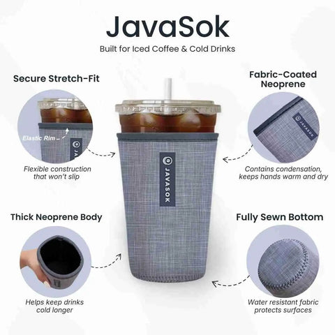 Premium Neoprene Iced Coffee Sleeve Keeps Your Daily Grind Crisp And Chill With Tough Fabric Coated Material And Reinforced Seams Built For Medium Cups Spanning Twenty Two To Twenty Eight Ounces Of Your Favorite Sip.