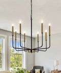 8 Light Farmhouse Chandelier With Dope Black And Gold Finish Modern Candle Pendant Lighting For Kitchen Island Living Room Dining
