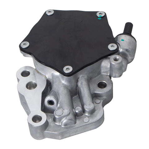 Brake vacuum pump; silver aluminum body with black top plate and four mounting screws