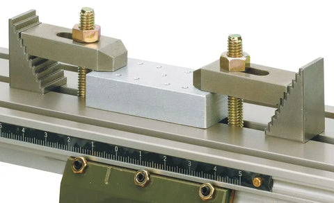 Micro Compound Table KT 70 with clamp kit and adjustable ruler for precise alignment on drill presses.