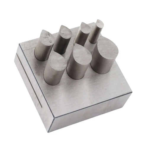 Punch Die Disc Cutter Set for DIY Jewelry Making with seven drop-shaped dies in 45 steel, flat bottom tool for metal gaskets and sheet metals.