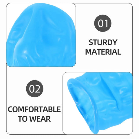 Built Tough And Wicked Comfy Blue Nitrile Finger Sleeves Protective Covers For Electronic Cleanroom And Wound Care Reusable Anti Static Industrial Safety Gloves 100 Piece Pack Smooth Finish close-up of sturdy blue nitrile material.