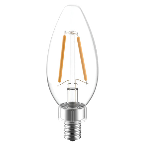 Dimmable LED Candle Bulbs 60W Equivalent Clear B11 Small Base 8 Pack 2700K Warm Light 300 Lumens, close-up view of bulb