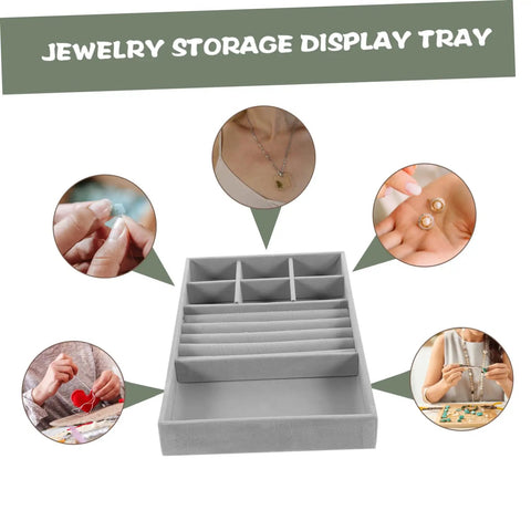 Essential Leather Jewelry Tray With Five Grid Layout For Earring Display Plate And Ring Holder Countertop Organizer That Offers Game Changing Storage And A Seriously Clean Vibe, showing five compartments and jewelry items.