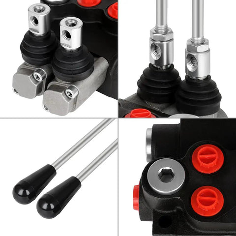 Beefy Hydraulic Flow Control Valve With Two Spools, 11 GPM, G Port Inlets, adjustable relief levers, double acting
