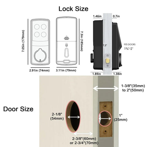 Game Changing 3D Biometric Fingerprint Smart Deadbolt Lock With Keyless Entry dimensions and door compatibility guide