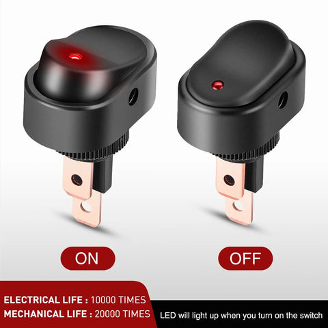 Five Pack LED Lighted Rocker Switch 12V 30A 3 Pin SPST Oval showing on and off positions