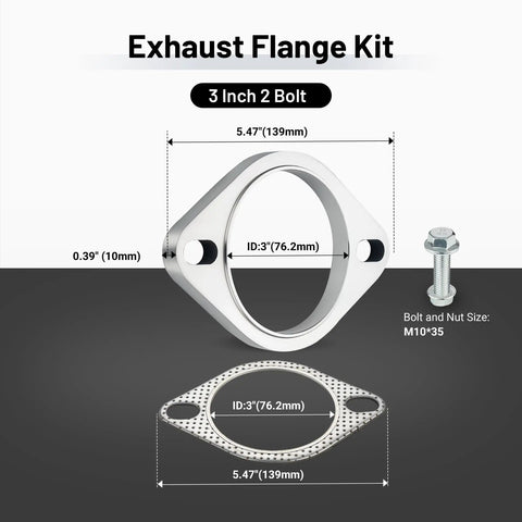 3 Inch 2 Bolt Exhaust Flange Kit with Gasket and bolt from Shop Rated Road Ready, forged from tough 304 stainless steel.