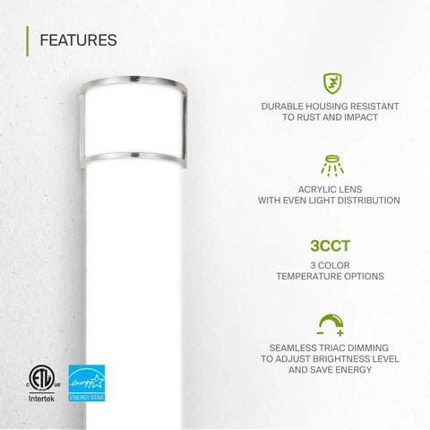 Lit 36 Inch Vanity Light Fixture For Your Bathroom, Linear LED Bar With 3CCT Dimmable Lighting, features display, nickel finish