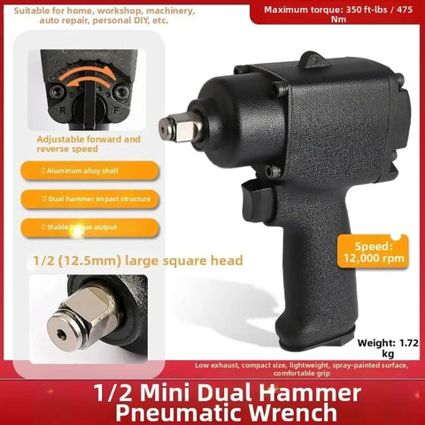 1/2 Inch Pneumatic Impact Wrench Delivers Hard Charging 475 Nm Punch Through A Rock Solid Double Hammer Drive And Featherlight Aluminum Housing Built Tough For Fast Tire Jobs And Daily Drives with adjustable speed control and large square head.