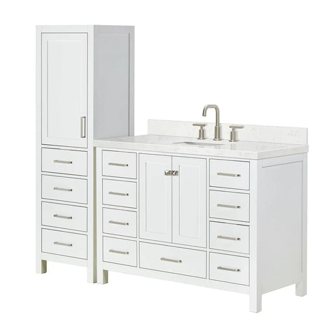 Top Notch 68 Inch Bathroom Vanity Set Packs 48 Inch Single Sink Base And 20 Inch Linen Cabinet Built Tough From Solid Wood With Smooth Water Resistant Finish Plus Sleek Carrara White Quartz Countertop Storage.