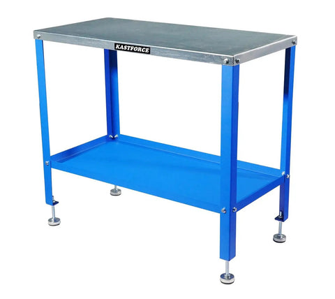 Rust Free 36 By 18 Inch Heavy Duty Universal Tool Stand With 1200 Lb Capacity, blue with built-in storage tray, work table for garage.