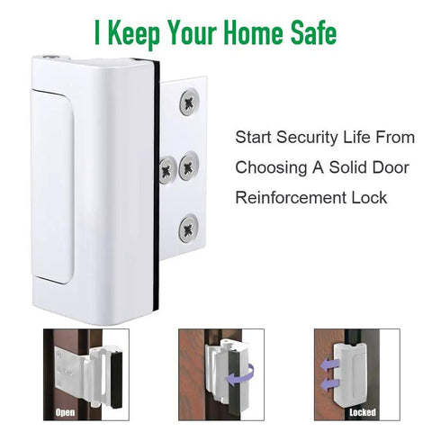 Front Door Security Reinforcement Lock With 800 Lbs Strength Kid Safe Tamper Resistant Inside Flip Lock High Deadbolt Easy Install Built For Real Home Defender Keeps Your Fam Safe From BreakIns, white lock installation details