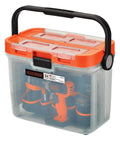 20V Max Cordless Drill With 64-Piece Home Toolkit In A Translucent Portable Toolbox showcasing contents, black handle on top.