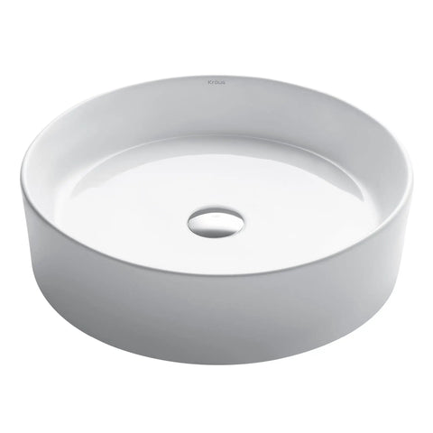 Elavo Round Vessel White Porcelain Ceramic Bathroom Sink 18 Inch Go-To Pick For Any Bath With Scratch-Resistant Non-Porous Glazed Surface