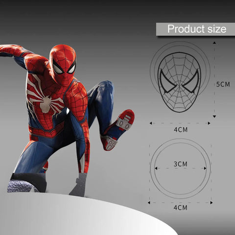 Superhero figurine in action pose with product size diagram highlighting dimensions