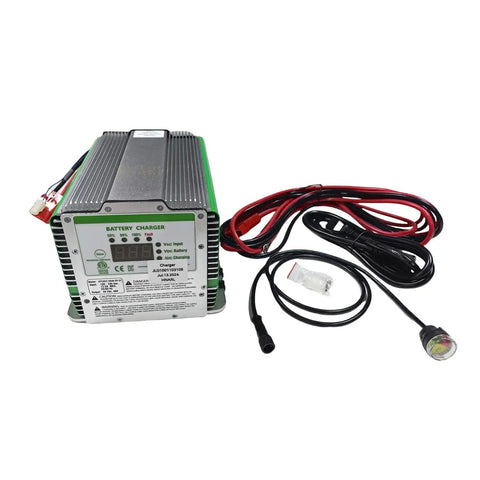 Premium 48 Volt Heavy Duty Battery Charger Replacement For Industrial Boom And Scissor Lifts with power cables and LED indicator.