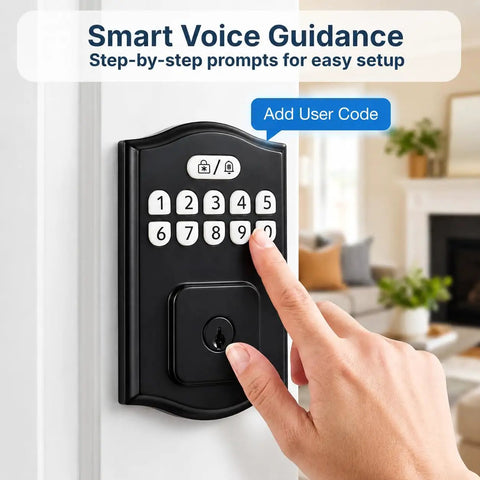 Hassle Free Smart Deadbolt Keyless Entry Lock With Digital Keypad Auto Lock Feature, user adding code on keypad.