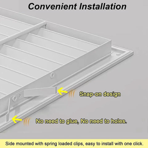 Rock Solid Louvered Return Air Grille Featuring Built In Filter And Slick Magnetic Latch Drywall Access Panel For Attic Crawl Space Or Exterior Cover No Sweat Setup Gray 10X10 Inch side-mounted clips and snap-on design for easy installation.