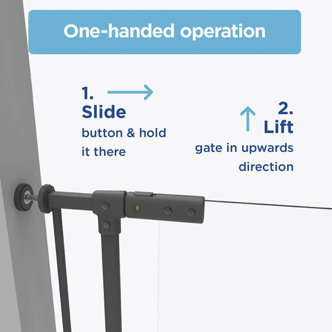 Demonstration of the Clear Ultimate Baby Gate With Auto Close Walk Through No Fuss Safe Step Design Secure Handle Pressure Mounted