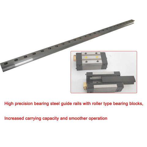Beefy CDG55 Linear Guide Rail Kit With 4 Rails And 8 CDG55B Square Roller Bearings, shown with steel rail and bearing blocks.