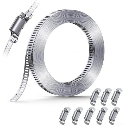 Premium 304 Stainless Steel Hose Clamp DIY Kit With Adjustable Worm Gear Pipe Fittings Custom Cuttable Clamps For Durable Rust Proof Plumbing Repair And Home Improvement Projects, coiled strip and clamps