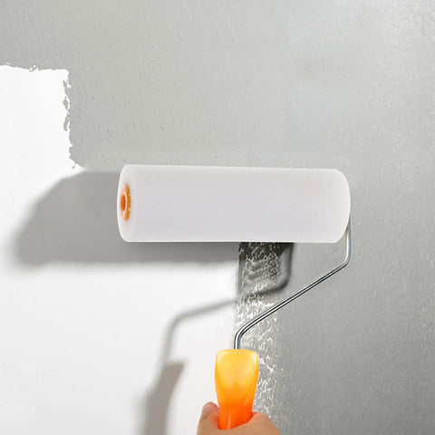 Mini white sponge paint roller cover in use on wall, part of Ten Pack Of White Sponge Paint Roller Covers For Walls And Ceilings No Drama Mini Size.