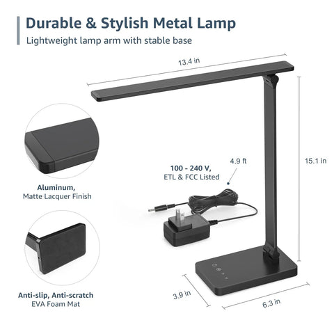 Diagram of Awesome LED Desk Lamp For Home Office With Five Color Modes And Five Brightness Levels showcasing size and features
