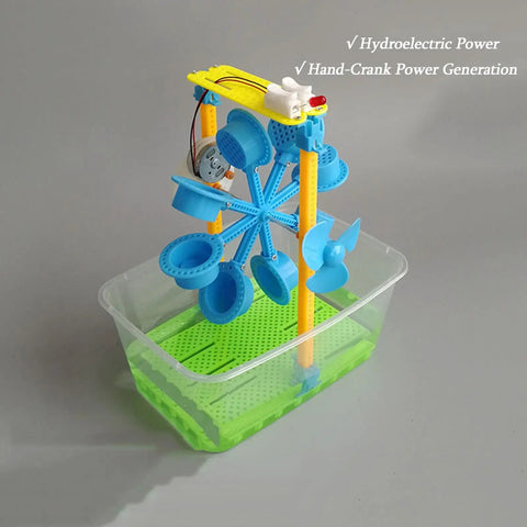 Mini Hydro Power Generator Kit With Water Wheel And Hand Crank For Energy Conversion Demonstration in ABS plastic container.