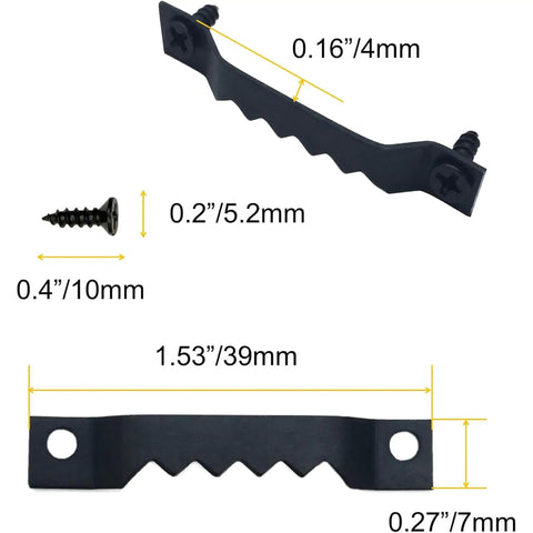 Dimensions of 50 Pack Small Sawtooth Picture Hangers With Screws, Black Steel, for photo frames and decor