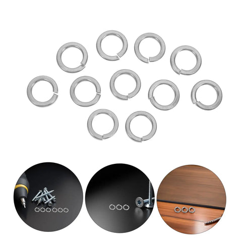 Premium Industrial Heavy Duty Split Lock Washers M10 Bright Silver Stainless Steel 100 Pack shown in groups for bolts and screws.