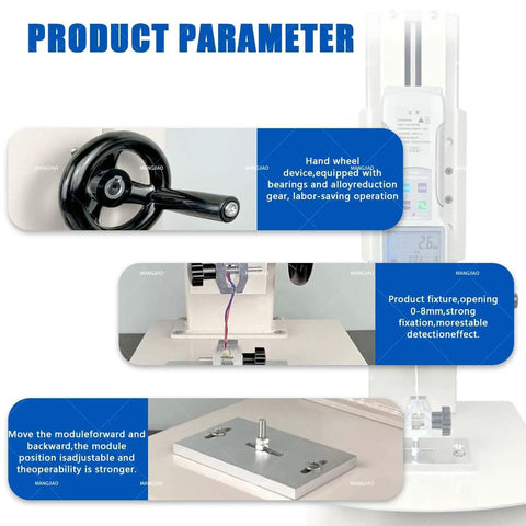 Versatile Tensile Testing Machine With Digital Force Gauge System, Dual Tension And Compression Testing, 0.01N Resolution For Precise Textile Measurements, Push Pull Breakpoint Capability, Ruler Included, 100N Range hand wheel and adjustable fixture
