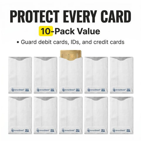 RFID Blocking Credit Card Sleeves For Wallet And Purse, 10-pack of anti skimming sleeves for debit cards, credit cards, and IDs.