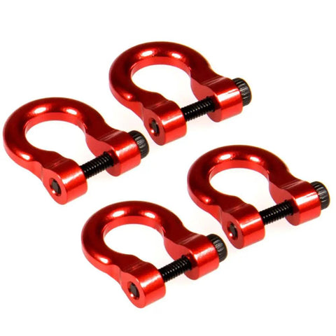 4 Pack Aluminum Tow Shackles For 1/10 Scale TRX-4 Crawler RC Car Red Anodized CNC Machined Easy Install Heavy Duty Durable Corrosion Resistant Tow Hooks