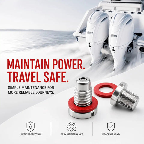 Beefy Stainless Steel Lower Unit Magnetic Drain And Vent Plug Kit With Red Gaskets, marine-grade, fits Yamaha outboard motors.