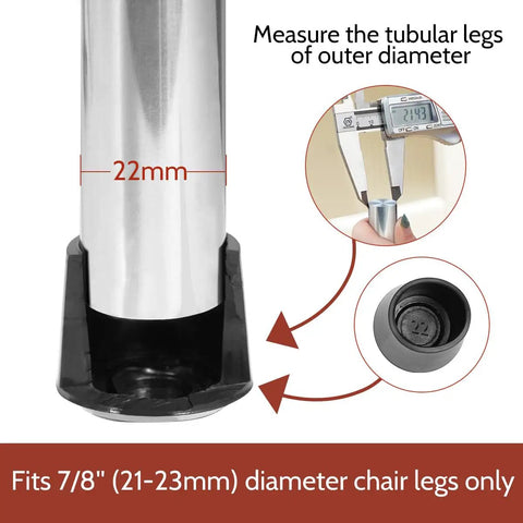 Non Slip Rubber Chair Leg Caps With Seven Eighths Inch Inner Diameter Floor Protectors For Tubular Legs Round Black 16 Pack