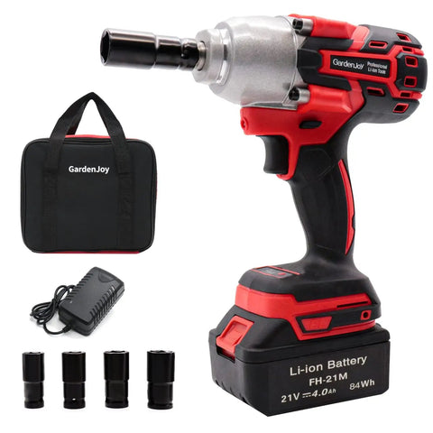 Cordless Half Inch Brushless Impact Wrench Kit With 450 Foot Pounds Torque, 3.0Ah Battery, fast charger, drive sockets, case shown