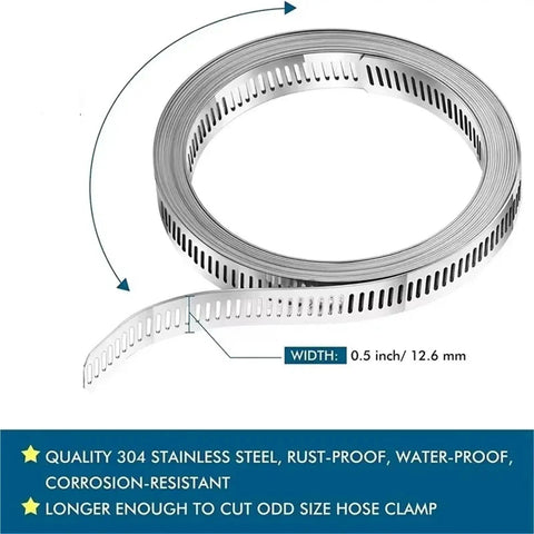 Top Tier 304 Stainless Steel Hose Clamps Kit With Adjustable Worm Gear Band For Heavy Duty Ductwork And Auto Repair Projects Fits Various Sizes Perfectly Without Slipping Or Twisting Over Time! 0.5 inch/12.6 mm width coil
