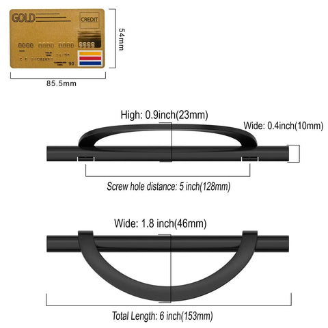 Matte Black Cabinet Pulls 5 Inch 128mm Hole Centers 10 Pack Easy Install Kitchen Cabinet Handles showing dimensions