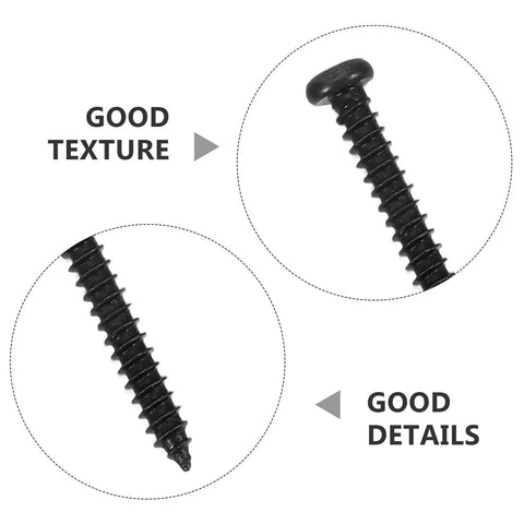 Beefy Black Carbon Steel Self Tapping Screws Assortment Kit 500 Pieces 7 Sizes Self Drilling Pan Head Screws For Metal Sheets Easy Quick Install Durable Fasteners For DIY Projects And Repairs, black screw close-up
