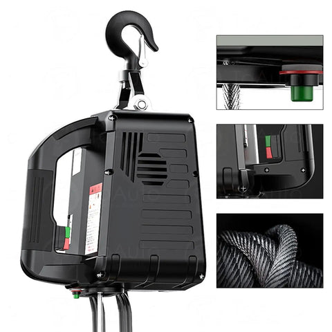 Rock Solid Heavy Duty Electric Chain Hoist Portable Auto Crane Lifter with 500kg Max Capacity and durable hook.