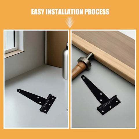 Easy installation of Eight-Piece Black Zinc Alloy T-Shaped Gate Hinges With Triangular Support For Wood And Metal Doors