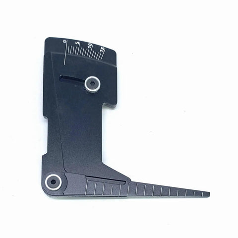 Rad Heavy Duty Metal Adjustable Camber Gauge Measuring Tool For 1/10 RC Car Setup 15 Degree Wheel Alignment Ruler side view in black.