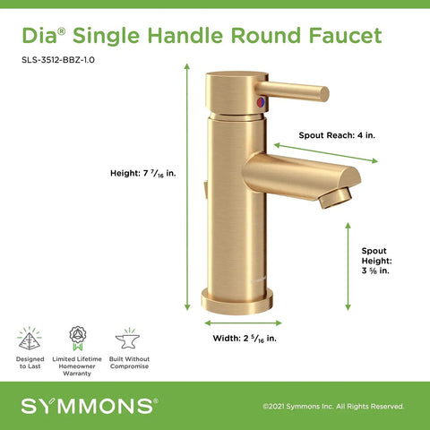 Low-Flow Brushed Bronze Single Hole Bathroom Faucet With Drain Assembly, No-Drip Ceramic Disc Valve, 1-Handle Operation