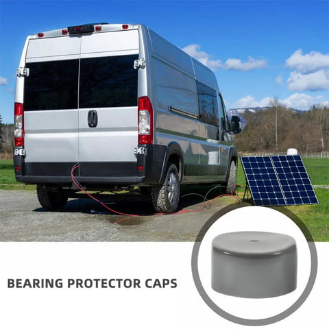 4 Pack Trailer Hub Replacement Caps 1.98 Inch Rubber Bearing Dust Covers with van and solar panel