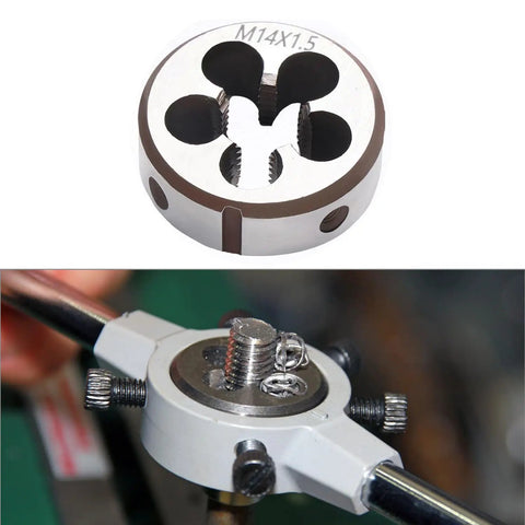 Premium M14 X 1.5 Metric Thread Tap And Die Set in High Speed Steel 6542 for creating and reclaiming threads, die in use