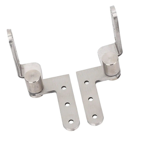 Heavy Duty Stainless Steel Door Pivot Hinges With 270 Degree Rotation For Cabinets Cafe Doors And More Built Tough For Smooth Access Wide Swing In Tight Spaces And Easy Installation, showing two hinges with countersunk holes.